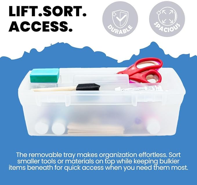ArtBin 6937AG Essentials Lift-Out Tray Box, Portable Art & Craft Organizer with Handle and Tray, Clear/Aqua