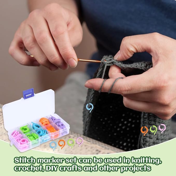LUNARM Stitch Markers, 5 Colors/2 Sizes Open Stitch Markers for Crocheting with Sewing Needle, Split Ring Knitting Rings for DIY Handmade Crafts