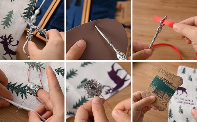 NOTIONSLAND Vintage Embroidery Scissors Kit, Stainless Steel Sewing Tools, Scissors, Sewing Awl, Needle Case, Thimble, Winding Board for Sewing, Knitting, Cross Stitch, Quilting, Silver