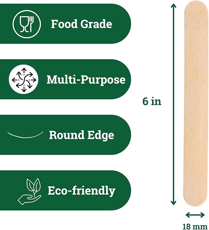 Jumbo 6 Inch Wooden Multi-Purpose Popsicle Sticks,Craft, Ice Cream, Wax, Waxing, Tongue Depressor Wood Sticks [1000 Count]