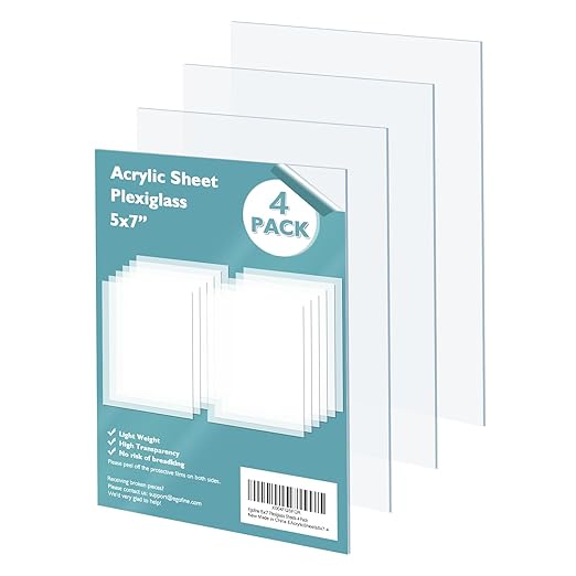 Egofine Plexiglass Sheets Acrylic Sheets 4 Pack of 5x7’’ 0.04 Thick Clear Plastic Cast Transparent Plexi Glass for Crafting Projects, Replacement Picture Frame Glass, DIY Display, Easy to Cut