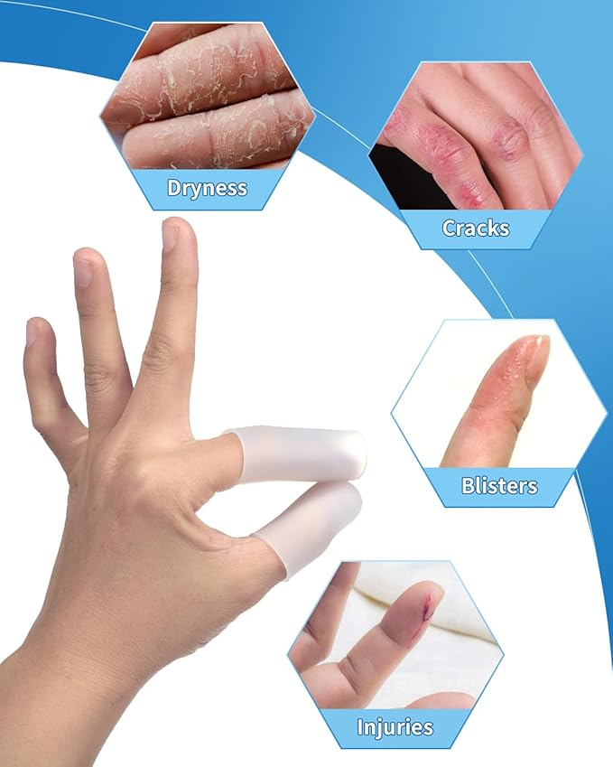 EORTA 30 Pieces Silicone Finger Cots Gel Finger Protector Gloves Fingertip Protect Moisturizing Covers for Embroidery, Cutting, Hands Cracking, Open and Closed fingertip, White