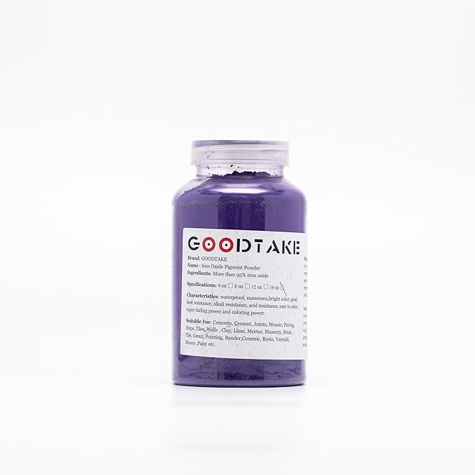 GOODTAKE Purple Iron Oxide, Concrete Pigments for Artistic and Decorative Painting, Cement Dye for Concrete, Clay, Lime, Tile, Mortar, Grout, Plaster, Masonry, Paint (Purple, 20 oz)