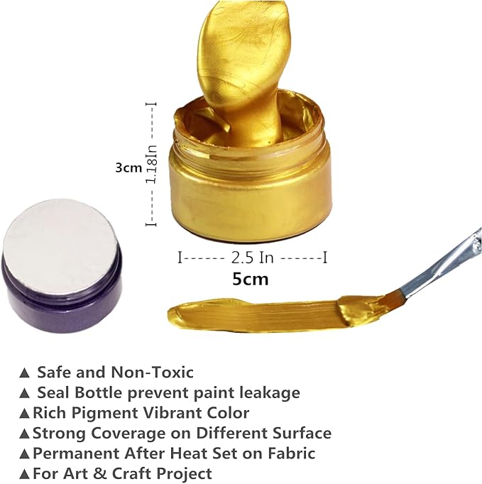 Shimmer Metallic Acrylic Paint Silvery Metallic Chalk Paste 1.7oz/50ml, Ideal for Wood/T-Shirts/Glass/Stone, DIY Crafts Projects Glitter Pearlescent Golden Pigment Suitable for Beginners Artists