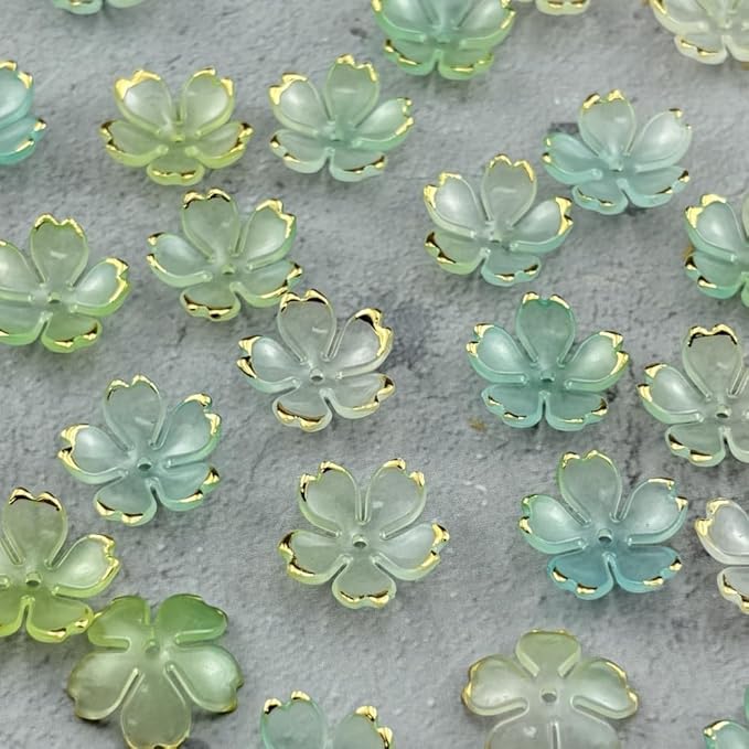 100pcs Acrylic Flower Beads, 19mm Cherry Blossom Plastic Gradient Flower Spacer Beads for DIY Crafts Bracelet Necklace Earrings Jewelry Making(Blue Green)