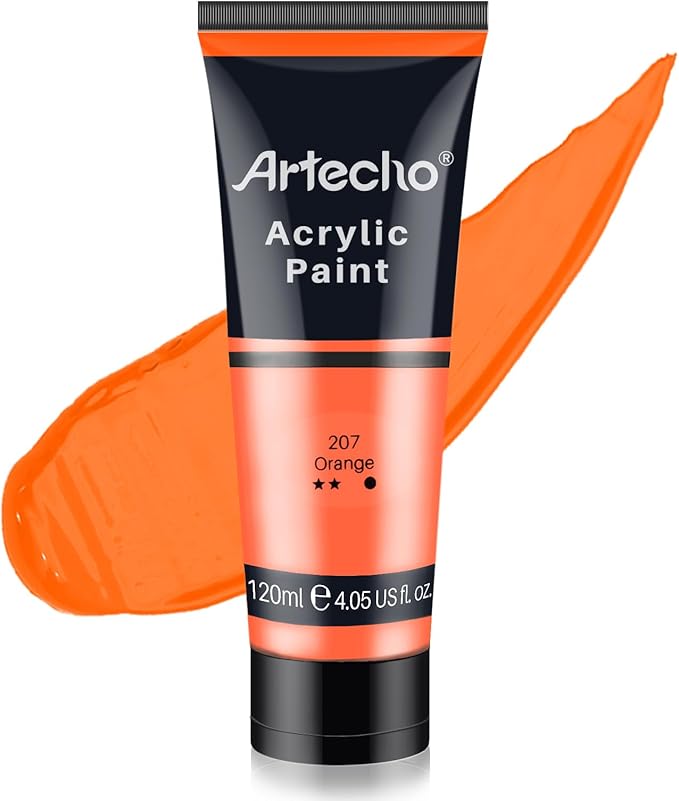 Artecho Orange Acrylic Paint, Orange Paint (120ml / 4.05oz) Tubes, Art Craft Paints for Canvas, Rock, Stone, Wood, Fabric, Art Supplies