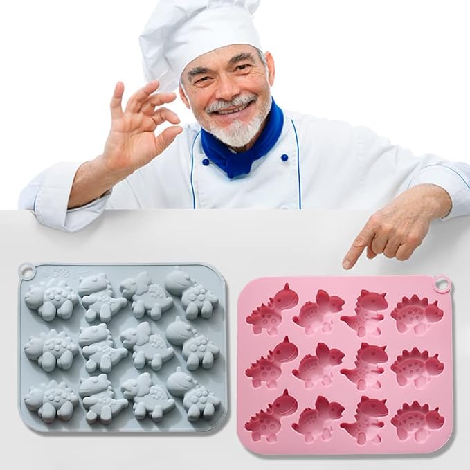 2 Pack Cute Dinosaur Silicone Molds 12 Cavity 3D Dinosaur Themed Baking Mould Tray DIY Baking Tool for Chocolate Cake Dessert Candy Mousse Pastry Handmade Soap Cupcake Topper