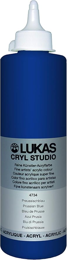 Lukas CRYL Studio Artist Acrylic Paint, Prussian Blue, 500 ml Bottle - High Pigment Acrylic Paints for Canvas Painting, Large Scale Works - Medium-Viscosity, Water-Mixable, Fast Drying