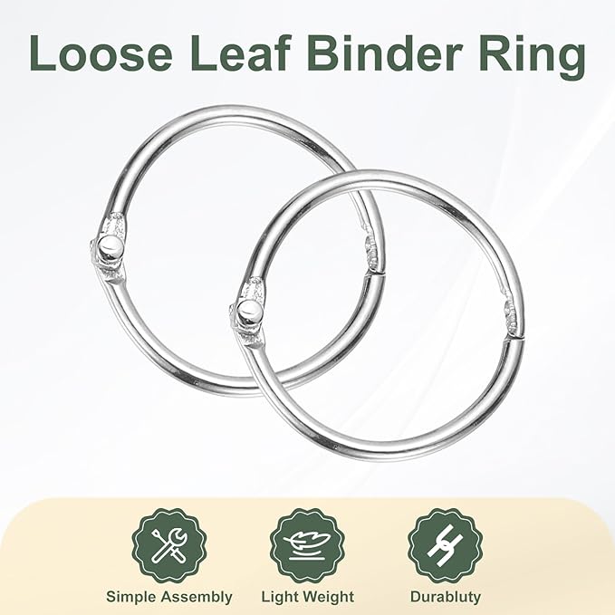 PATIKIL 1" x 1.18" Loose Leaf Binder Rings, 30 Pcs Metal Book Rings Nickel Keychain Ring for Paper Index Cards Flash Card Notebook Rings Office Home Book Binder, Silver