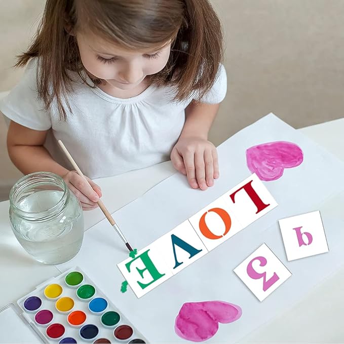 5 inch Letter Stencils for Painting On Wood,36pcs Stencils Letter Alphabet Number Stencil Templates for Wood Wall Signs Door Porch Fabric