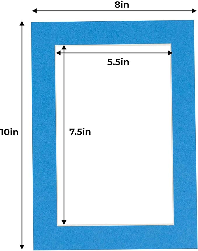 6x8 Mat for 8x10 Frame - Precut Mat Board Acid-Free Show Kit with Backing Board, and Clear Bags Bay Blue 6x8 Photo Matte Made to Fit a 8x10 Picture Frame Matboard for Framing, Pack of 10 Mats