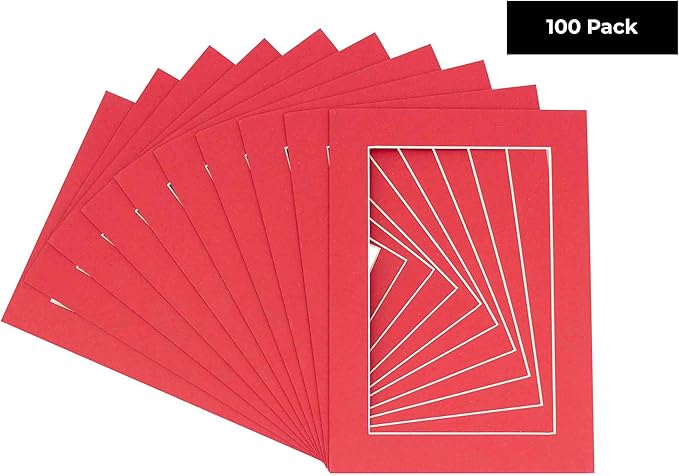 5x7 Mat for 8.5x11 Frame - Precut Mat Board Acid-Free Show Kit with Backing Board, and Clear Bags Deep Red 5x7 Photo Matte Made to Fit a 8.5x11 Picture Frame Matboard for Framing, Pack of 100 Mats