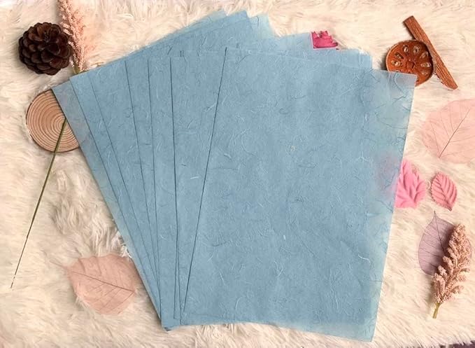 50 Sheets A4 Natural Fiber Mulberry Tree Mulberry Paper Sheets Art Tissue Washi Paper Design Craft Art Origami Suppliers Card Making DIY Crafts (Bule Tone, A4)