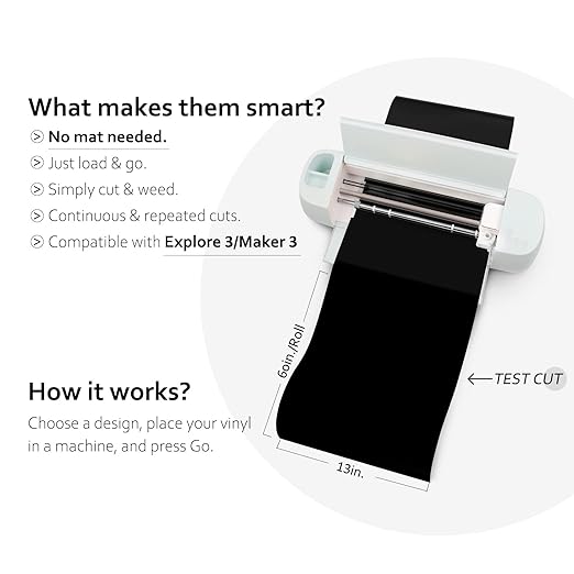 TECKWRAP 001 Smart Adhesive Vinyl Permanent,13in x 5ft, Vinyl for DIY Decal Projects, Compatible with Explore3/Maker3, Matte Ink Black