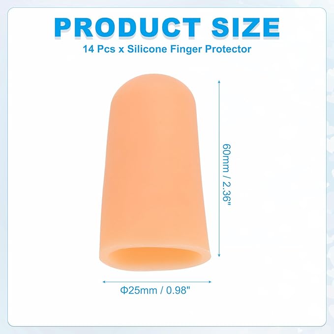 PATIKIL Gel Finger Cots 2"x0.79", 14 Pcs Silicone Finger Protector Support Finger Sleeve Cushions Thumb Protector Covers Fingertip Caps Gloves for Finger Cracking, Beige