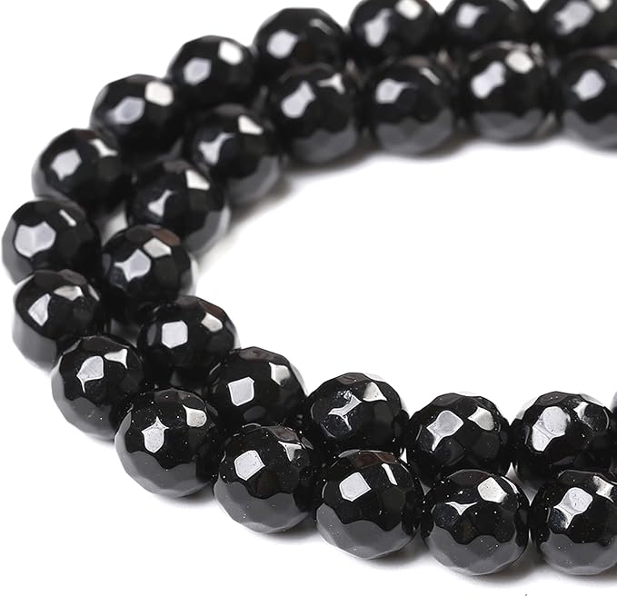 45pcs 8mm Natural Faceted Black Agate Stone Beads for Jewelry Making Energy Healing Beads DIY Bracelet Necklace Accessories 15" (8mm, Faceted Black Agate)