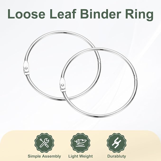 PATIKIL 3.1" x 3.5" Loose Leaf Binder Rings, 30 Pcs Metal Book Rings Nickel Keychain Ring for Paper Index Cards Flash Card Notebook Rings Office Home Book Binder, Silver Tone