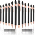 12 PCS 2 in 1 Stylus Ballpoint Pen with Stylus Tip, 1.0 mm Black Ink Metal Pen Stylus Pen for Touch Screens (Rose Gold & Black)
