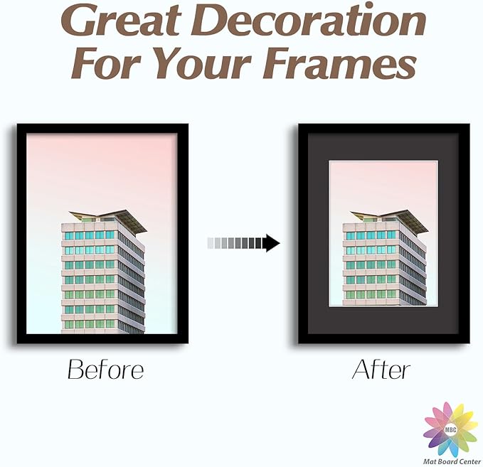 MBC Mat Board Center, 5 Pack 12x16 for 9x12 Black Picture Mats Frame Mattes, Bevel Cut, Acid Free, 4-ply Thickness