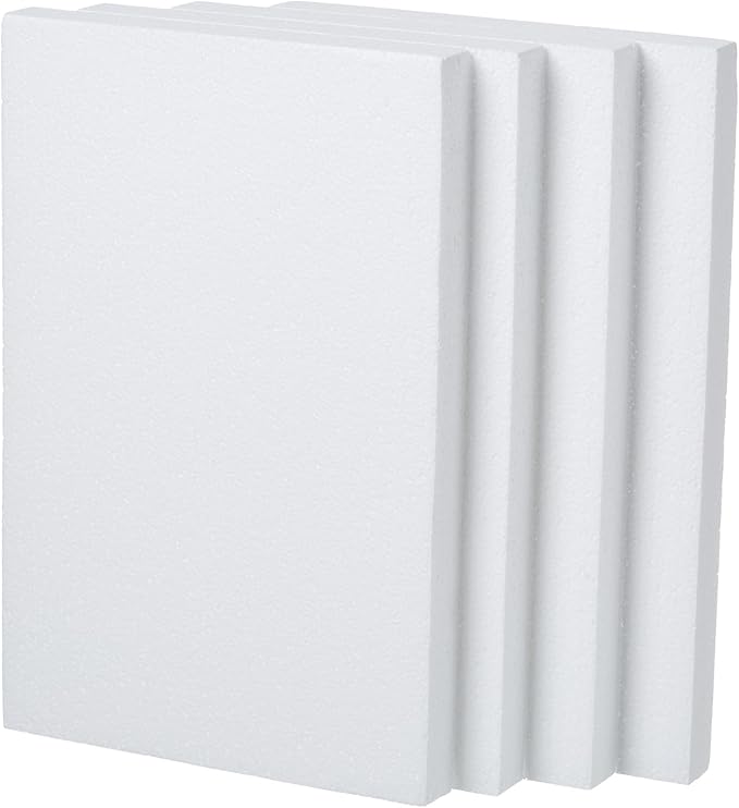 Crafare 12X8X1 Inch Craft Foam Blocks 4 Pack Polystyrene Foam Sheet Rectangle Foam Blocks for Arts School Projects Sculptures Floral Arrangements Modeling and Centerpieces
