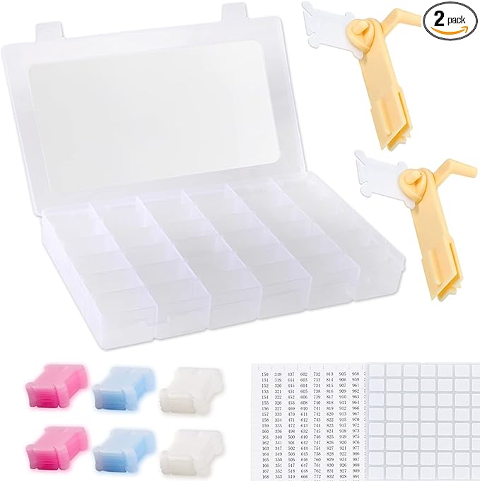 Epesl Embroidery Floss Organizer Box Tools - Bobbin Winder, 1 Removable 36 Compartments with 120 Floss Bobbins and Stickers for Craft DIY Cross Stitch Thread Sewing Bead Jewelry Diamonds Storage