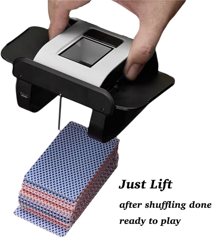 Automatic Card Shuffler, 1-2 Deck Playing Cards Shuffler, One Press Auto or Manual Shuffling Machine, Quiet for UNO Blackjack Bridge Phase 10 Skip-Bo, Rechargeable Portable for Travel, No Jams