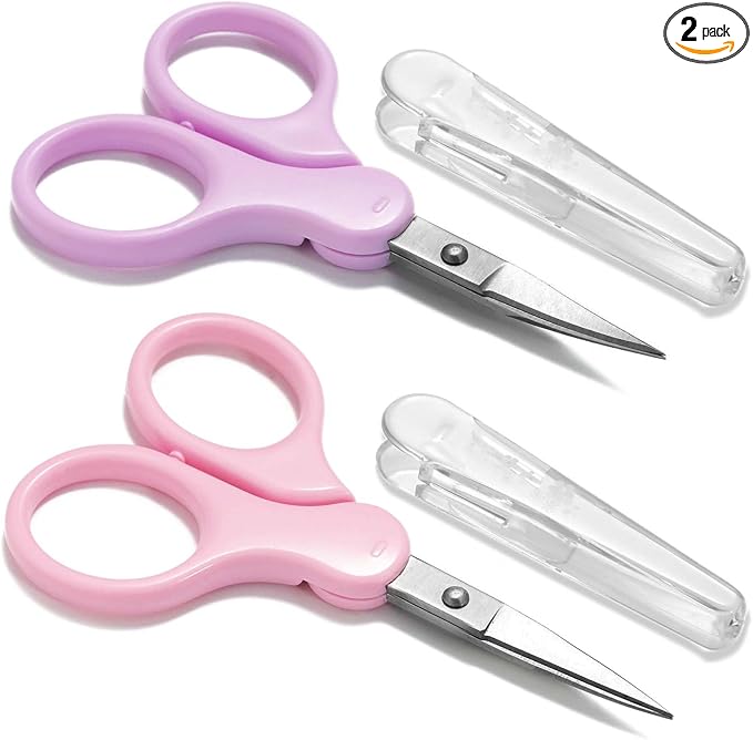 3.5" Sharp Small Craft Scissors all Purpose, Precision Straight and Curved Fine Tips for Thread Yarn Fabric Cutting, Mini Scissors with Protective Cover, Ideal for Sewing, Embroidery, Beauty, Crochet