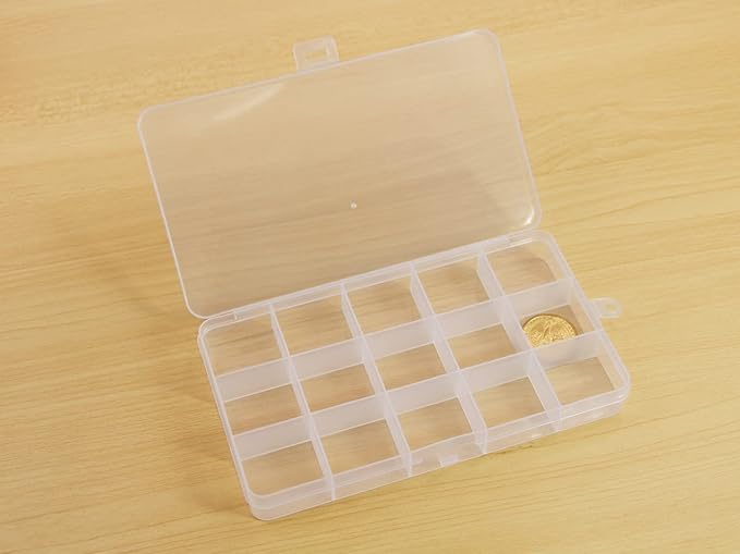 8 Pack 15 Grids Plastic Bead Organizer Box 6.8 * 3.86 * 0.87 inches Clear Storage Container Jewelry Case with Fixed Dividers for Rings, Earrings, Nail Art, DIY Crafts, Fishing Tackles