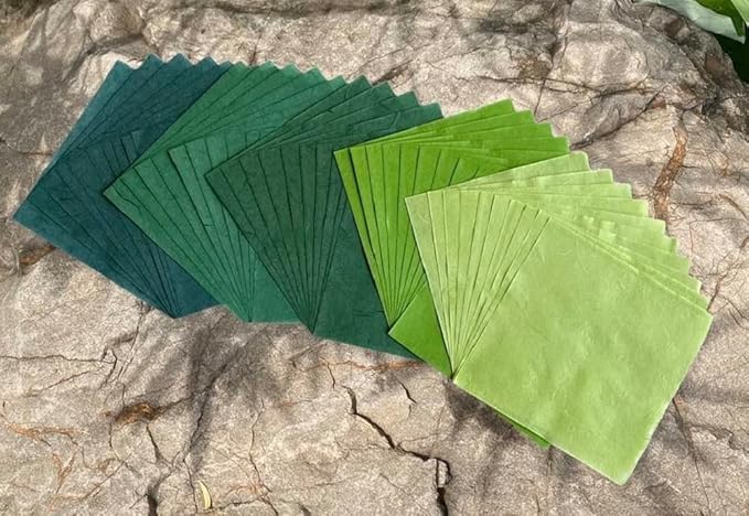 50 Sheets 6 x 6 Inches Natural Fiber Mulberry paper Sheets Square Origami Paper Arts Folding Craft, Decoration Paper, Square Folding Paper for DIY Crafts (Green Tone, 6x6 Inch)