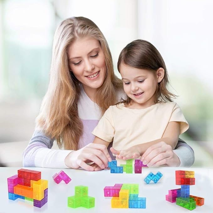 2-Pack Wtohobby Magnetic Soma Cube Block- Children's Educational Toys Magnetic Tiles for Kids Stress Relief Toy Puzzle Cubes to Develops Intelligence, Ideal for Birthday Gifts (Crystal, 2 Pack)