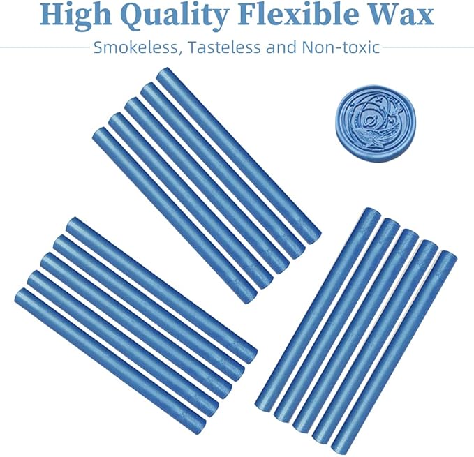 15 Piece Glue Gun Sealing Wax Sticks for Wax Seal Stamp, Blue Wax Sealing Sticks for Wedding Invitations, Cards, Envelopes
