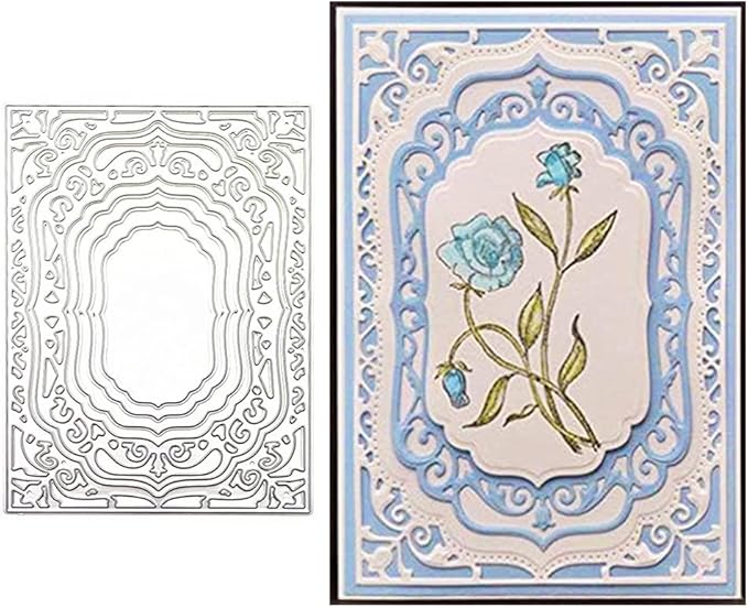 Lace Rectangle Frame Metal Die Cuts,Flower Border Square Frames Layering Label Card Cutting Dies Stencils for Card Making Stencil Embossing Tool Scrapbooking DIY Craft