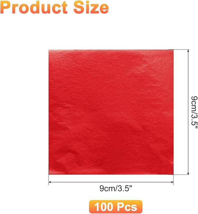 uxcell 100pcs Leaf Sheets, 3.5" x 3.5" Foil Sheets Paper Sheets for DIY Crafts Painting Nails Resin Furniture Decoration(Double Red)