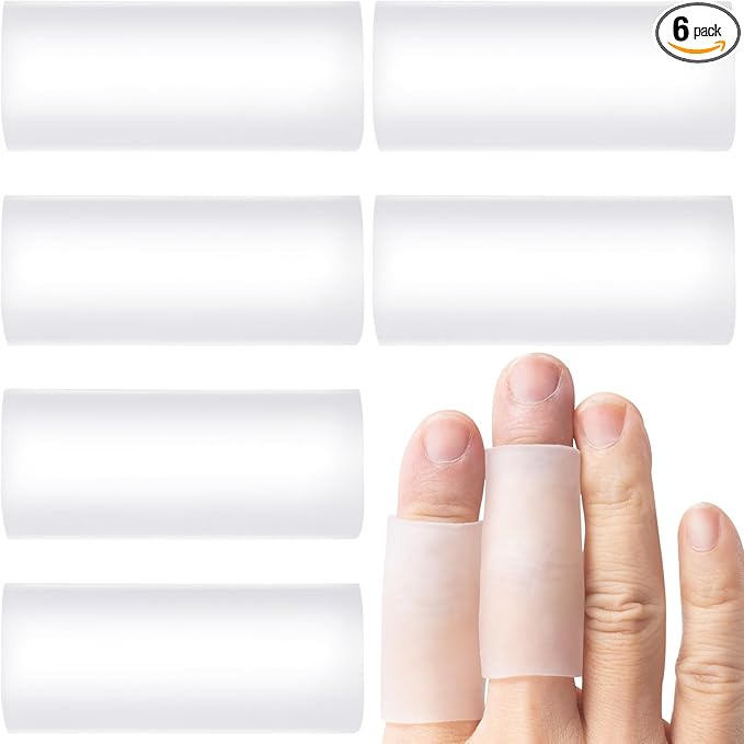 PAGOW 6pcs Silicone Finger Sleeves, Gel Finger Cots, Finger Support Protectors, Finger Covers Finger Caps for Arthritis Cracking Trigger Finger Pain Relief