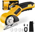 Cordless Electric Scissors: 4V Rechargeable Cardboard Cutter, 3 Blades, Safety Lock & LED Light, Box Cutter for Carton Carpet Plastic Fabric Leather(Yellow）