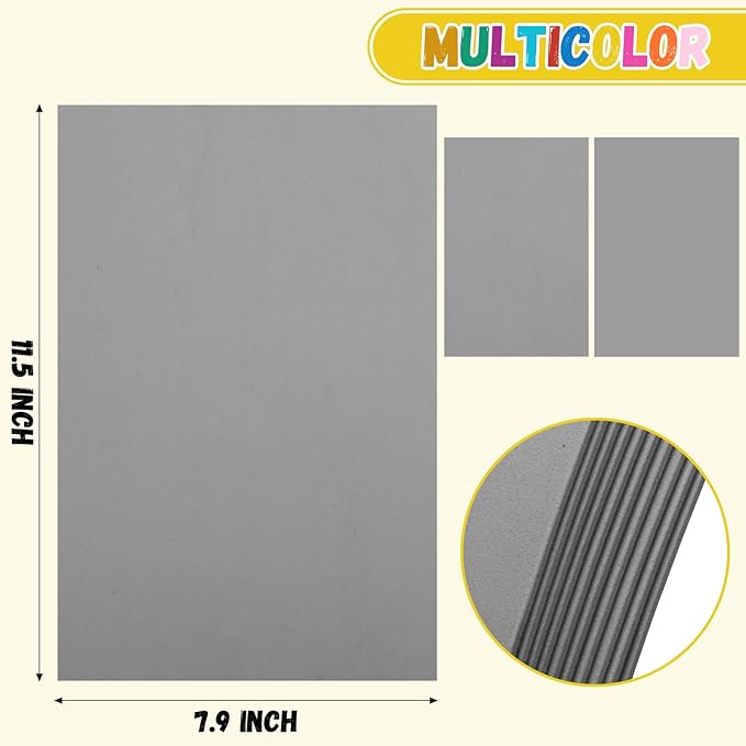 10 Pack Foam Sheets Craft 8 x 12 inch, Eva Color Foam Paper for Art Crafts Projects, Classrooms Scrapbook Gift DIY Cutters Card Party Decoration (Grey)
