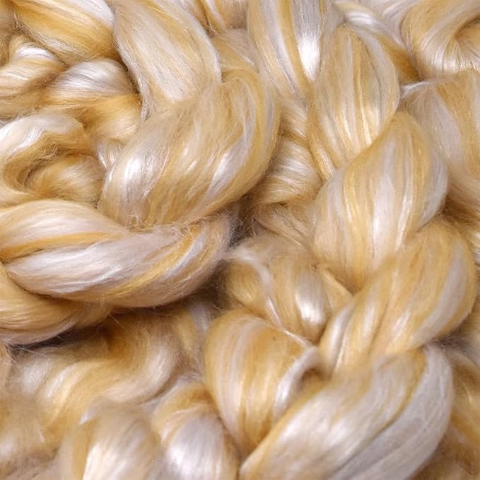 Merino Silk Luxe Tonal Designer Blend. Superfine Merino, Mulberry Silk, Tussah Silk. Top Roving for Spinning or Felting. Champagne Bliss 1oz