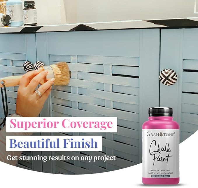 GRANOTONE Chalk Paint for Furniture | Matt-Finish Water-Based Acrylic Paint for Wood, Walls, Metal, Glass, Paper, Fabric Canvas | Maximum Coverage Chalk Paint for Kids & Adults, 250 Ml (HOT PINK)