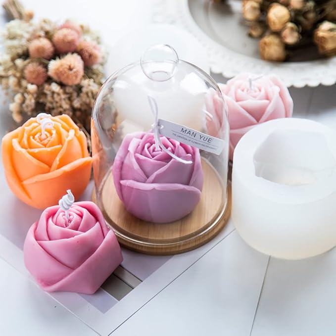 3 Pcs Peony Flower Silicone Candle Molds Set, 3D Peony and Rose Silicone Resin Soap Molds, Flower Fondant Silicone Mold for Handmade Cake Decoration Chocolate Epoxy Casting Resin Craft