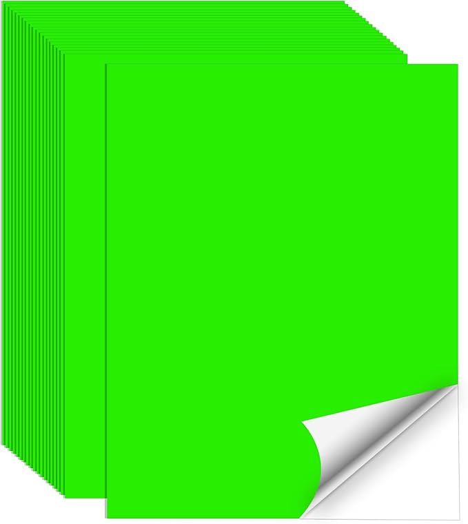 Neon Green Sticker Paper Labels for Laser & Inkjet Printer, Fluorescent Green Printable Sticker Paper- Matte, Letter Size 8.5" x 11"