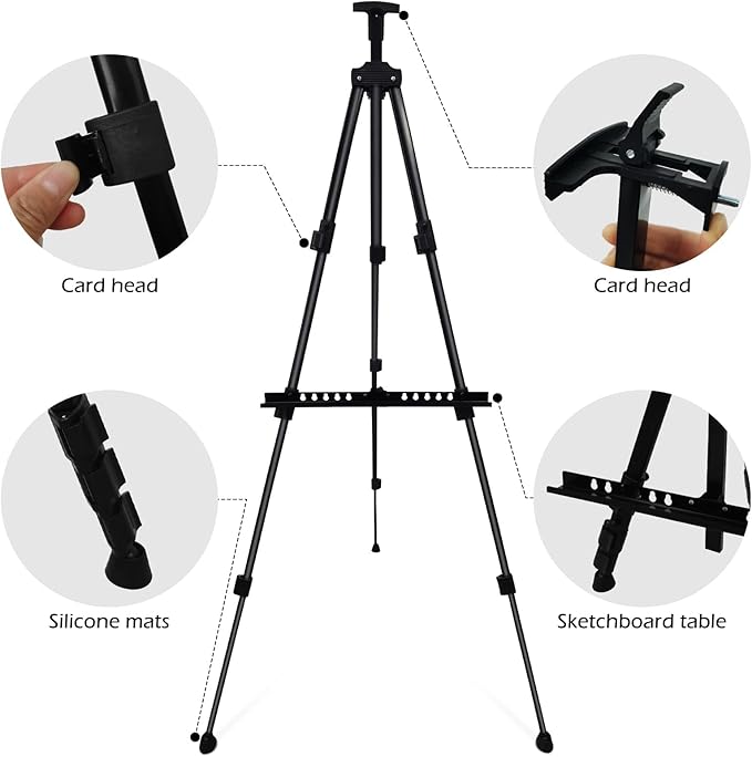 Art Easel Stand for Painting Canvases - 66-Inch Adjustable Metal for Adults Tabletop & Outdoor Use - Lightweight Portable Easel for Displaying & Drawing - Sturdy,4-Pack.