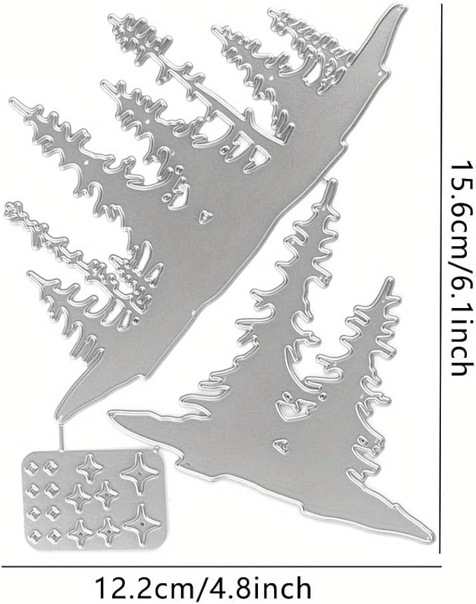 Lapoo Flowers Metal Cutting Die for Scrapbooking - Durable, Cut Stencils for DIY Scrapbook Photo Album Decorative Paper Card, Card Making Supplies (Two Layers of Trees and Stars 6.1 x 4.8 in)