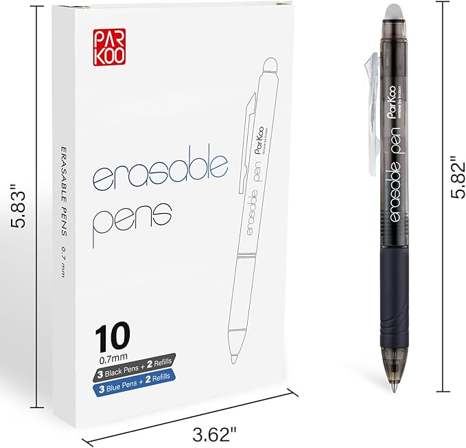 ParKoo Retractable Erasable Gel Pens Clicker Fine Point 0.7 mm, Make Mistakes Disappear, 3 Black/3 Blue Ink Pens with 4 Bonus Refills for Drawing Writing Journaling and Crossword Puzzles
