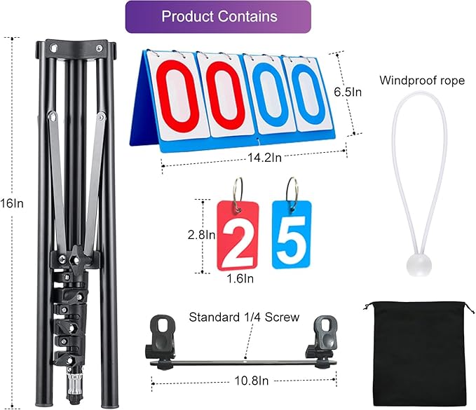 Purple River Manual Flip Scoreboard with Stand and Periods, Score Keeper for Outdoor/Indoor Games or Sports