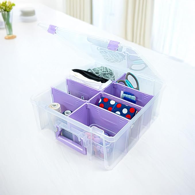ArtBin 6990JZ Super Satchel Double Deep Compartment Box - Art Storage with 8 Removable Compartments, Smart Closure for Craft Supplies (Purple- Pack of 1)