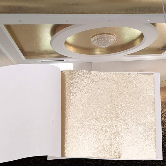 KINNO Gold Leaf Sheets for Art, 100 Sheets Antique Gold Foil for Home, Wall, Frame, Ceiling, Furniture Decoration, 3.15 by 3.35 Inches