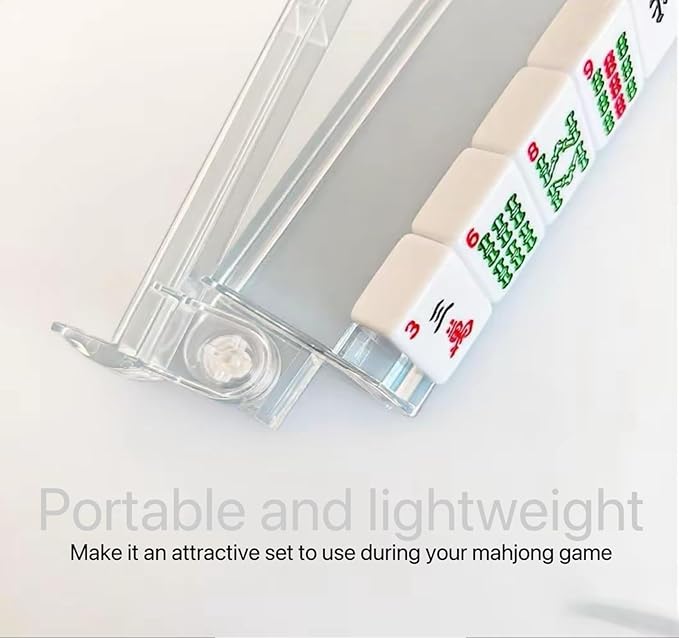 Mahjong All-in-One Tile Rack & Pusher, Clear Acrylic Mahjong Rack and Pusher Combo, Enhanced Mah Jongg Tile Holders Set of 4，Color，with 4 Dics (Transparent)