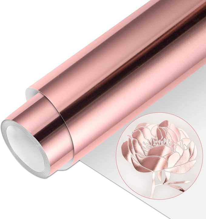 VINYL FROG Metallic Foil HTV Vinyl Roll 12" x5ft Rose Gold Chrome Iron on Vinyl Easy to Cut & Weed Heat Transfer Vinyl DIY Heat Press Design for T-Shirts