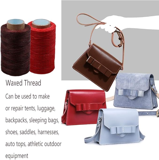 284 Yards Waxed Thread, 210D Heavy Duty for Leather Sewing, Upholstery, 0.8mm Flat Waxed for Bookbinding, Shoe Repairing, Leather Projects