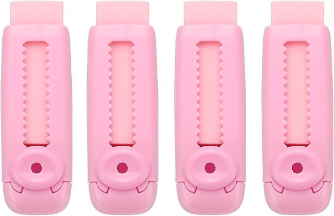 PATIKIL 4 Pack Erasers, Sliding Retractable Eraser Push Pull Cute Pencil Erasers Soft Large Easy to Clean with Plastic Sleeve for Sketching Drawing Artists Teacher Pencils, Pink